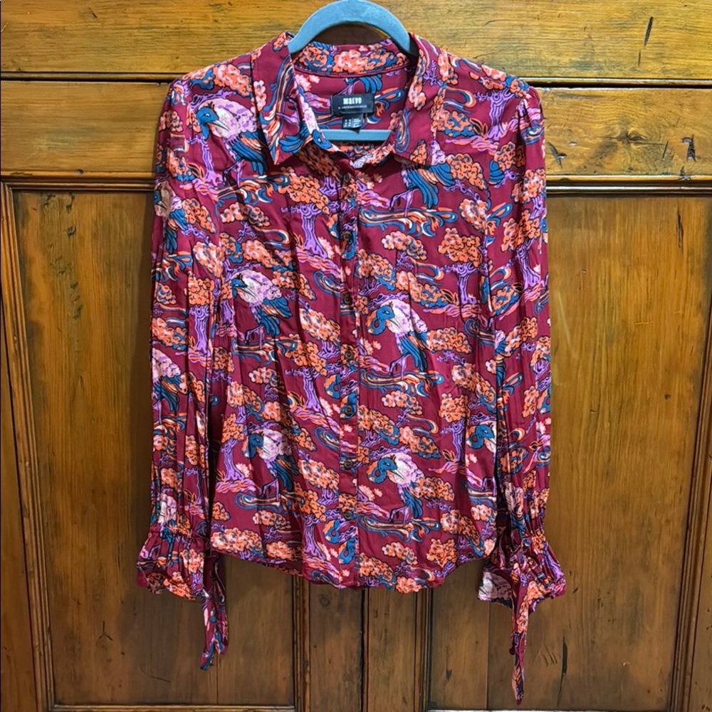 Maeve Multicolor Floral and Bird Blouse